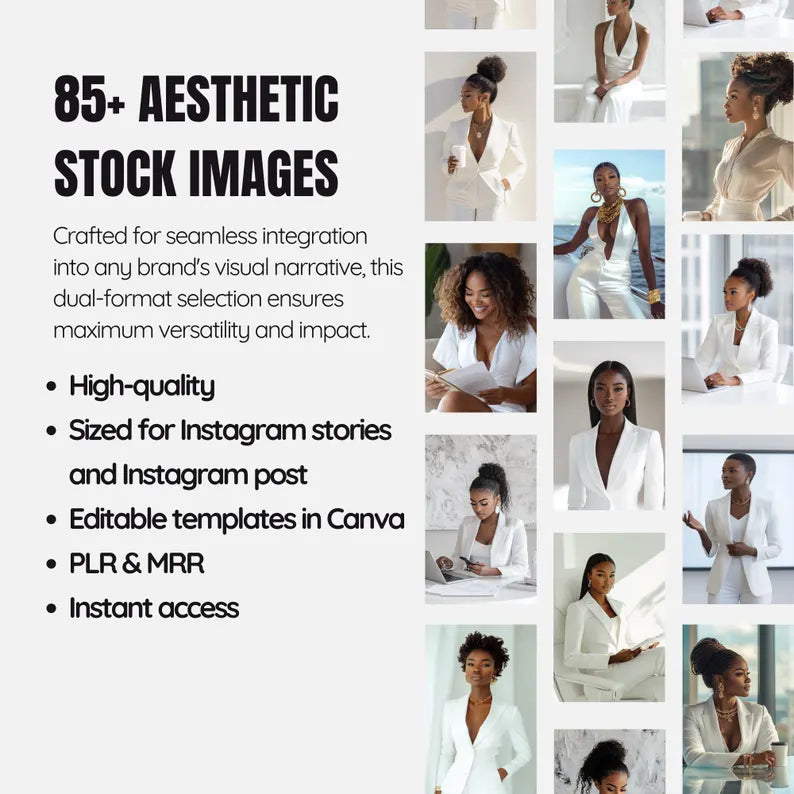Melanin Business Stock 85+ Luxe Aesthetic Social Pack (Posts + Stories)