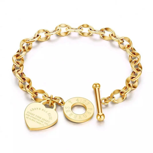 Guard Your Heart Protection Bracelet 18k Gold dipped Titanium steel  #577